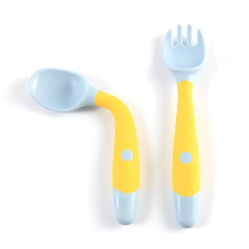 1 pair Silicone Spoon for Baby Auxiliary Food Training Bendable Soft Fork Infant Tableware baby feeding spoons
