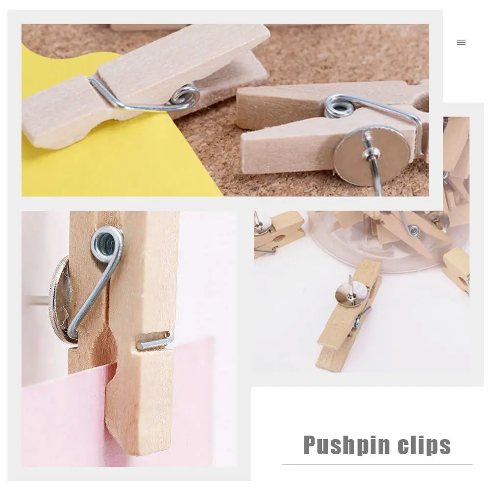 50Pcs 나무 압정핀 푸시 핀 클립 다목적 소형 사진 클립 가정 사무실용 경량 재사용 가능한 노트 보드 클램프