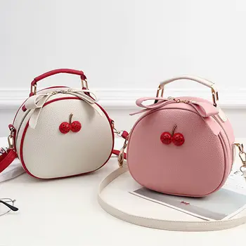 New Litchi Pattern Contrast Color Cherry Small Backpack Women's One-shoulder Messenger Mobile Phone Bag