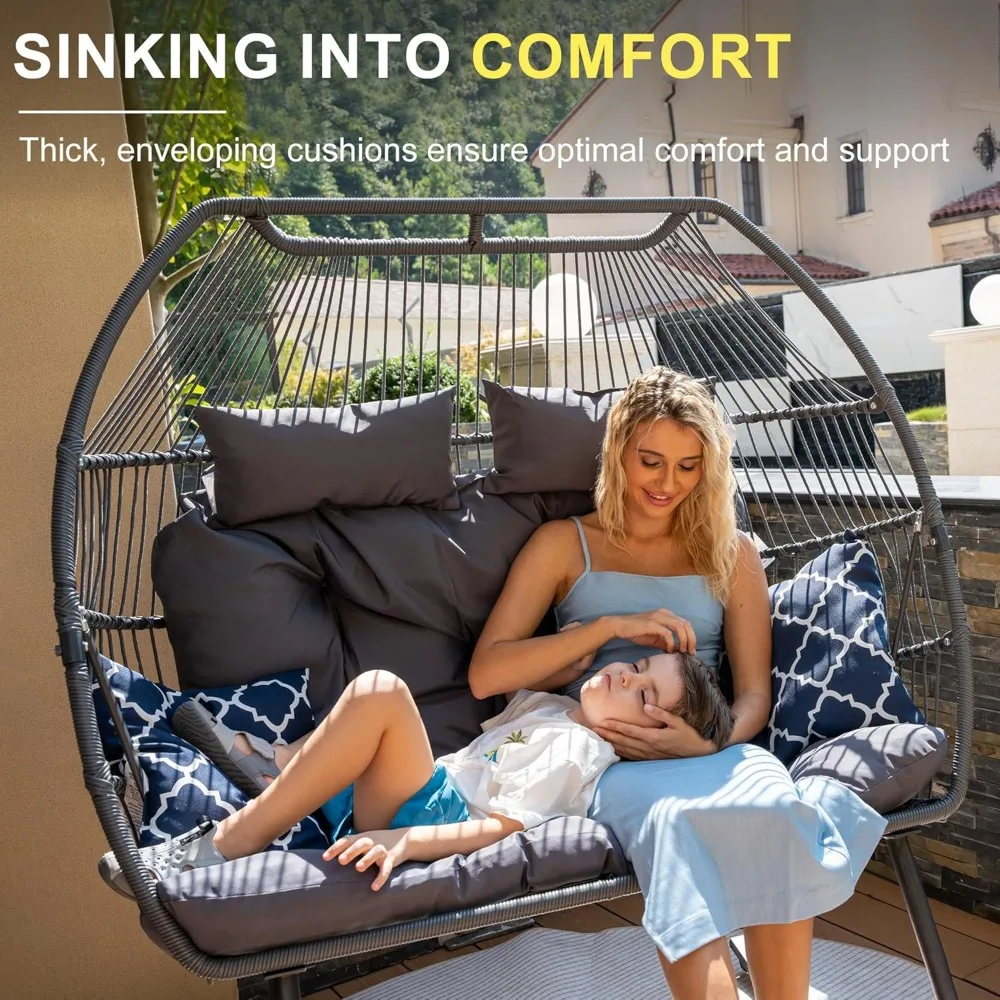 Outdoor Egg Chair, Rocking Double Egg Chair Outdoor Indoor, 2 Person Egg Loveseat Chair for Patio Balcony Porch Backyard 4