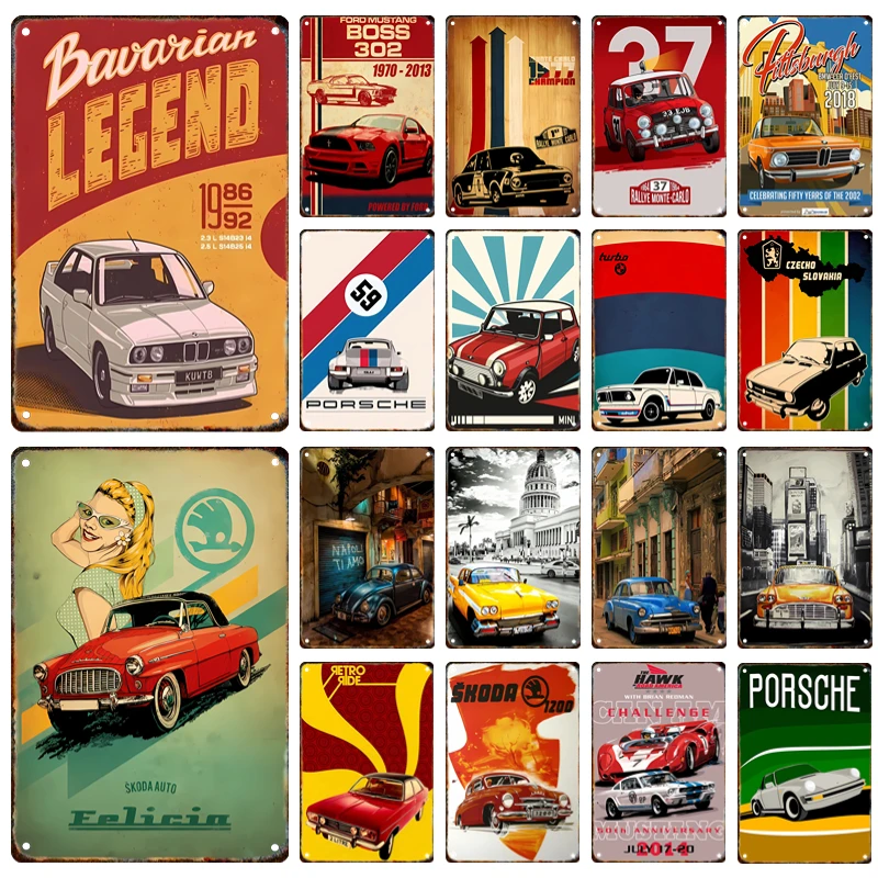 VintageClassicCarsMetalTinSign80sSportsCarPosterPlaqueTin