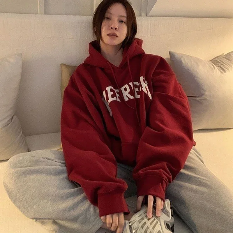 Rimocy Autumn Winter Printed Hoodie Women Korean FashionThicken Hooded Sweatshirts Woman Y2K Streetwear Loose Hoodies - Image 4