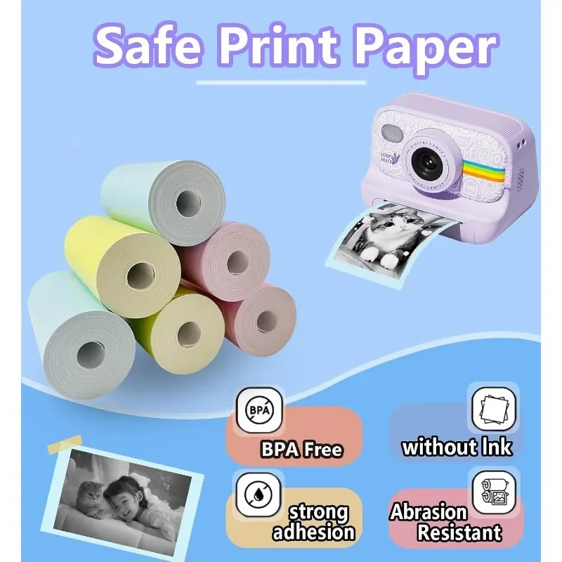 6 Roll Printer Paper for Kids Instant Print Camera, HD Printing Thermal Print Paper Set, Refill Replace Camera Printer Paper