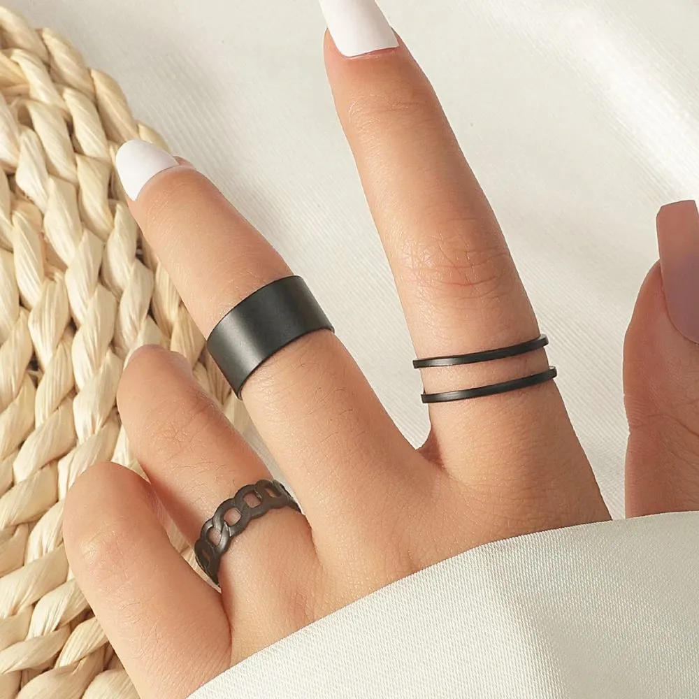 6pcs/set Punk Finger Rings Minimalist Smooth Gold/black Geometric Metal  Rings For Women | Fruugo IE