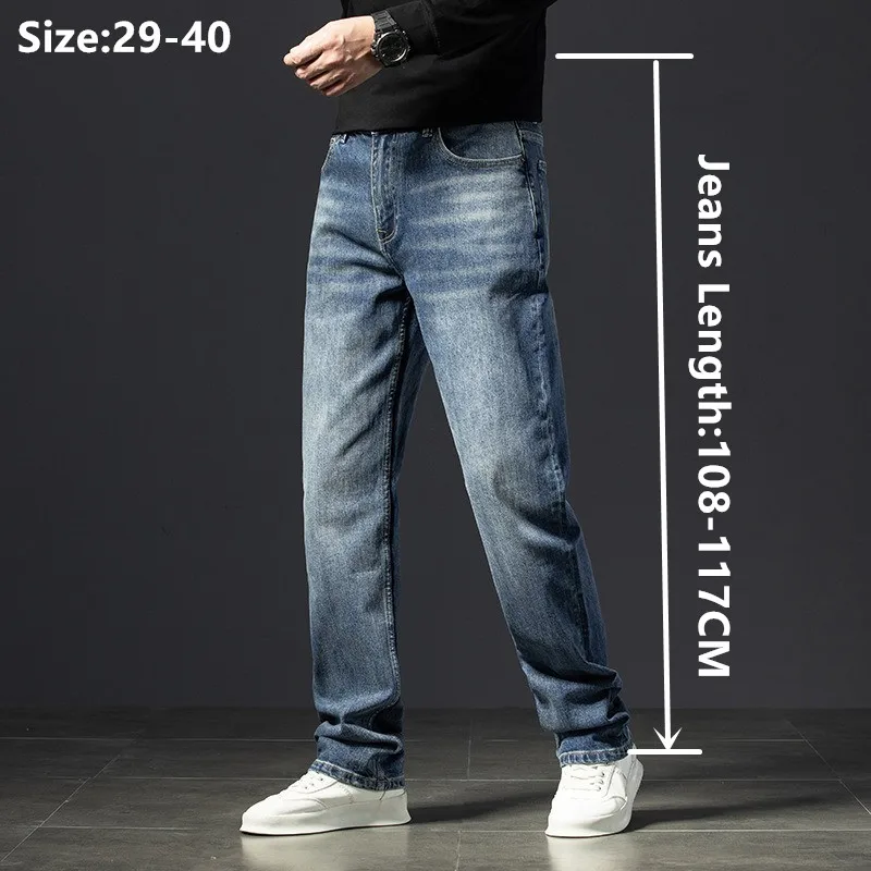 

Straight Jeans Tall Guys Students Casual Plus Size 40 Loose Stretched Classic Extra Long Pants Overlong Lengthen Denim Trousers