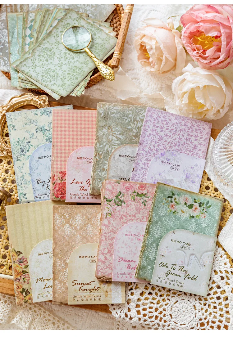 30-Blatt-Papierset aus Vintage-Mischmaterial mit gemischtem Muster, mit Aquarell im Retro-Stil – wie Farbverlaufsmustern – Detail 2