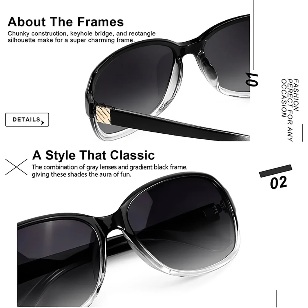 Lightweight Square Frame with Polarized Shade Gradient Black Sunglass