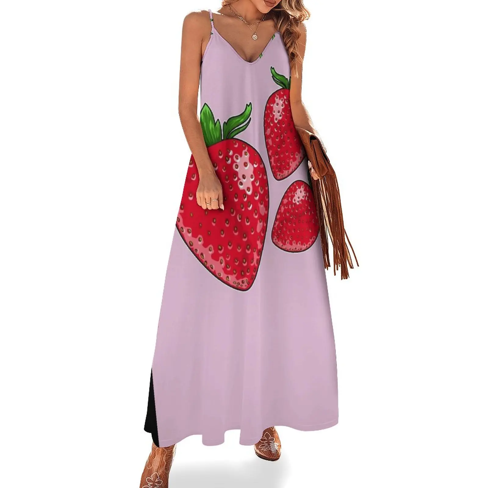 

Strawberries Sleeveless Dress ceremony dresses summer clothes for women Aesthetic clothing birthday dress for women
