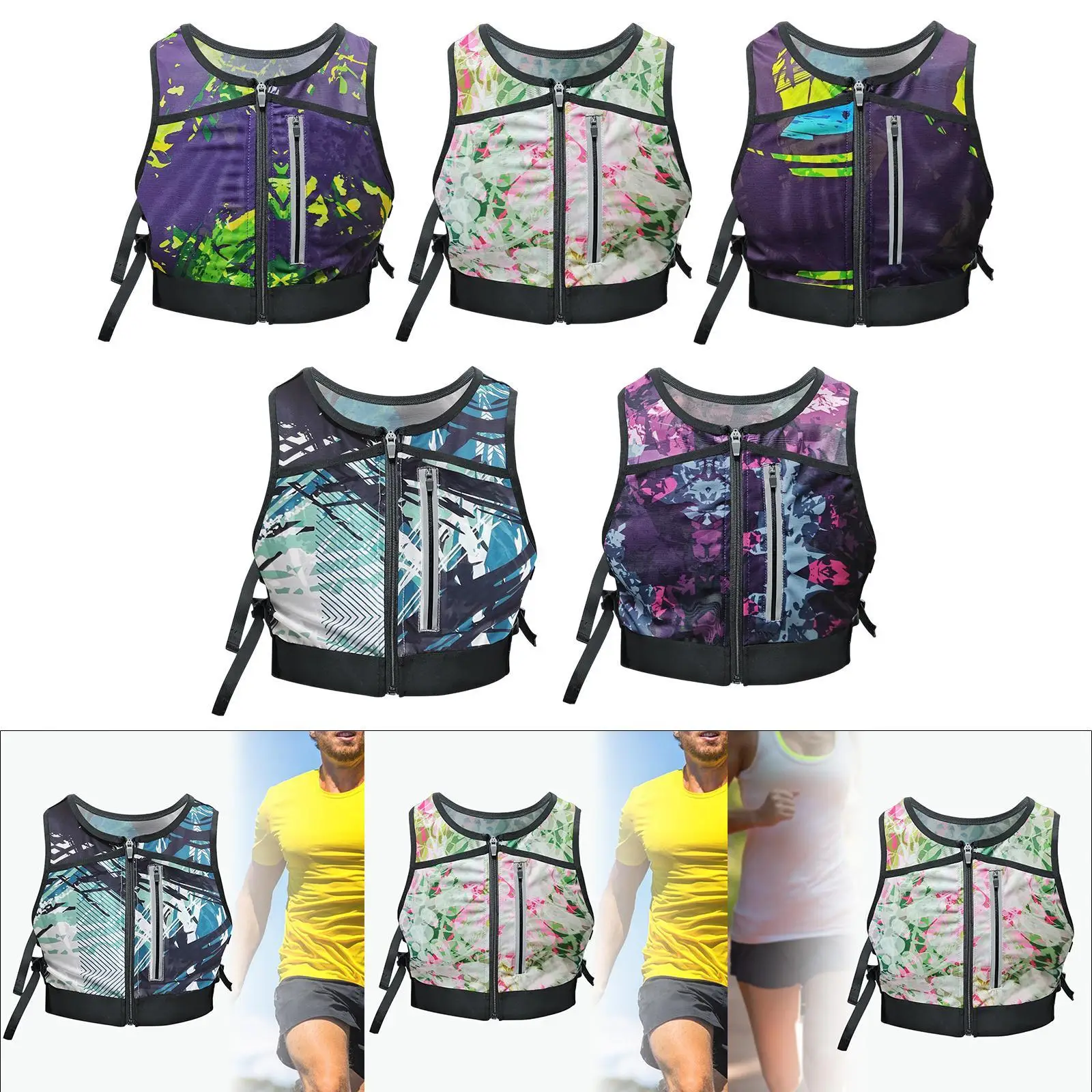 Running Vest Reflective Front Zipper Trendy Lightweight Phone Holder Chest Bag for Cycling Workout Jogging Camping Motorcycling