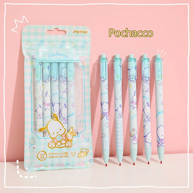 

5pcs Cartoon Cute Sanrio Pochacco Press Pen Black Press Pen Student Writing Stationery Office Stationery Supplies
