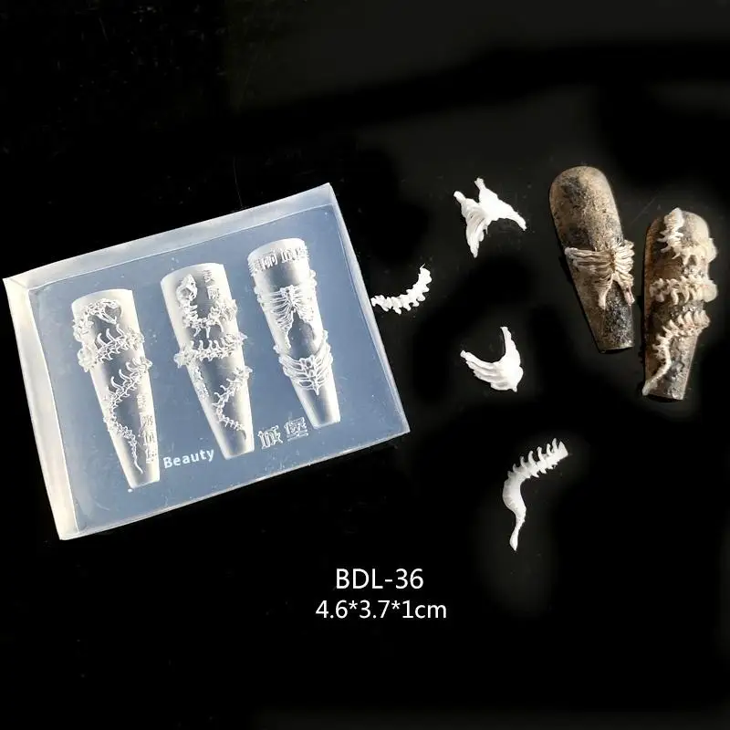 1개 3D 뱀뼈 모양 네일아트 장식 액세서리 DIY 디자인 실리콘 장식 네일아트 템플릿 네일 몰드