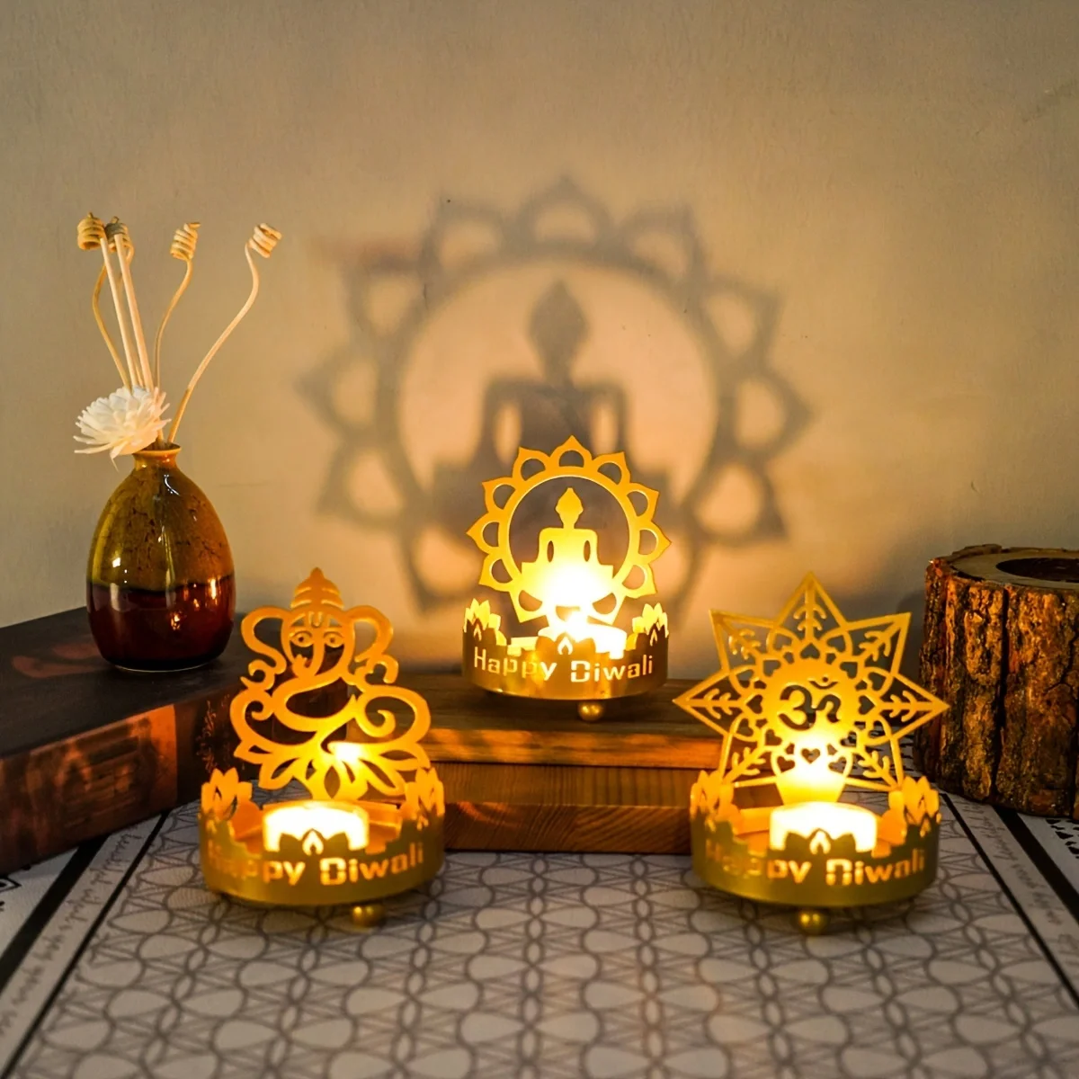1PC Metal Buddha Statue Candle Holder Diwali Festival Decoration Fortune Peace Lamp Crafts candle holders