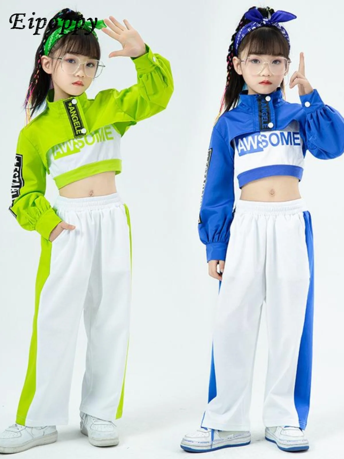 

Jazz Hip Hop Girl Jazz Hip Hop Style Navel-Exposed Suit Children Hiphop Costumes Fried Street Fashion Suit
