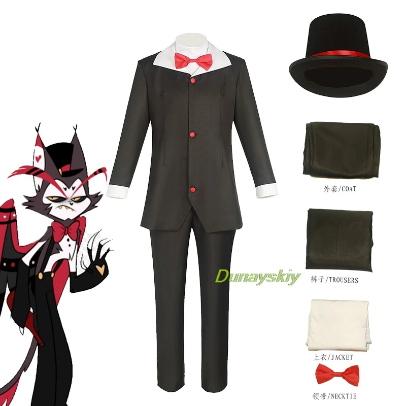 

Anime Hazbin Husk Husker Hotel Cosplay Costume The Kitty Bartender Uniforms Suit Clothes Sinner Demon Halloween Party Mens Suit