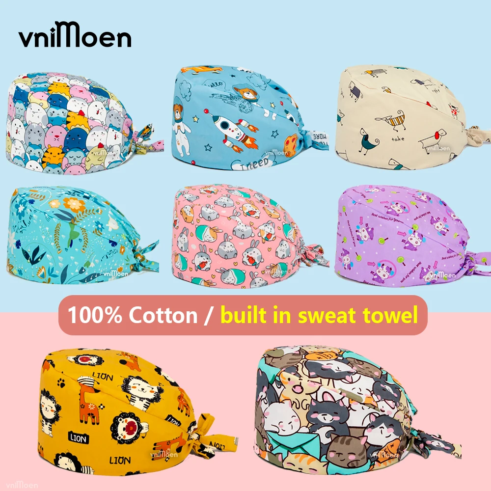 vnimoen Unisex cotton clinique Dentiste Dentisterie scrub hat Floral print Scrub cap High Quality beauty salon Elastic work cap