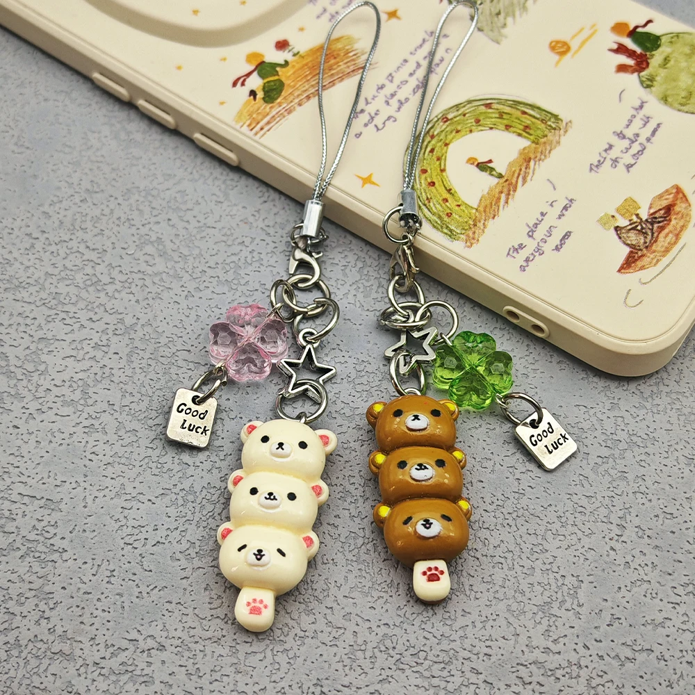 Handmade Kawaii Dango Bear & Cat Charm Pendant: Cute Japanese-Style Accessory