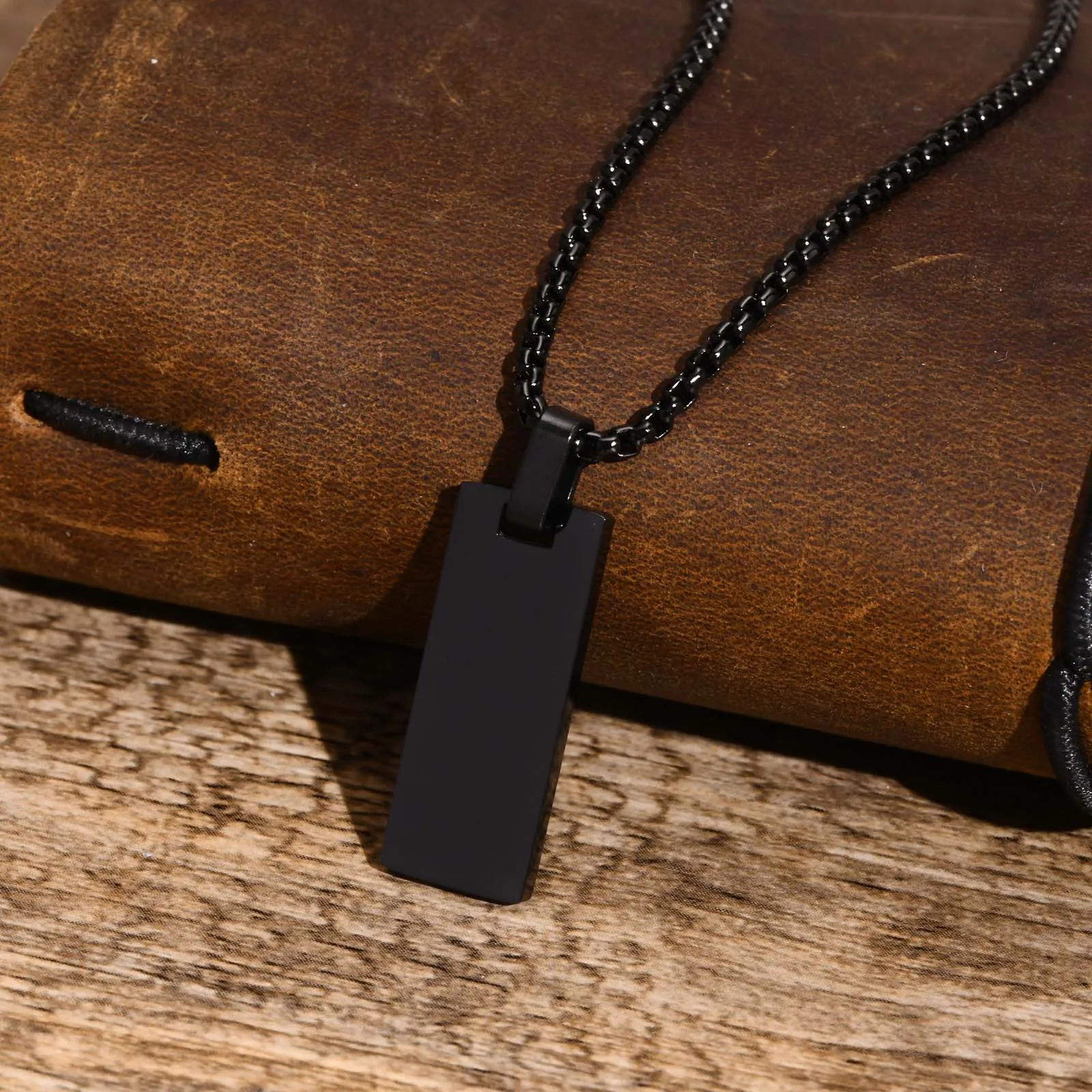 Black Stainless Steel Geometric Rectangle Pendant Necklace