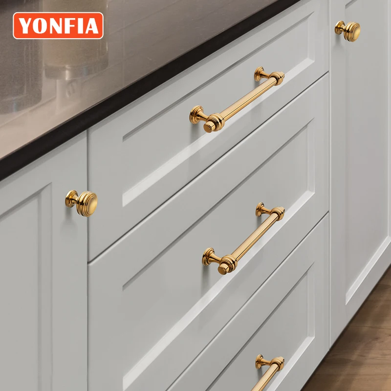 YONFIA 3644BB Brushed Brass Kitchen Cabinet Handles Knob Zinc Alloy Furniture Drawer Handle Wardrobe Closet Pull Handle Gold