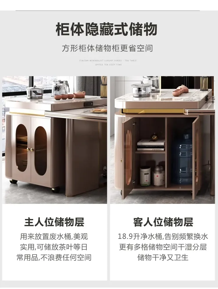 Italian style light luxury rock slab island table integrated dining table with expandable and multifunctional rectangular guide