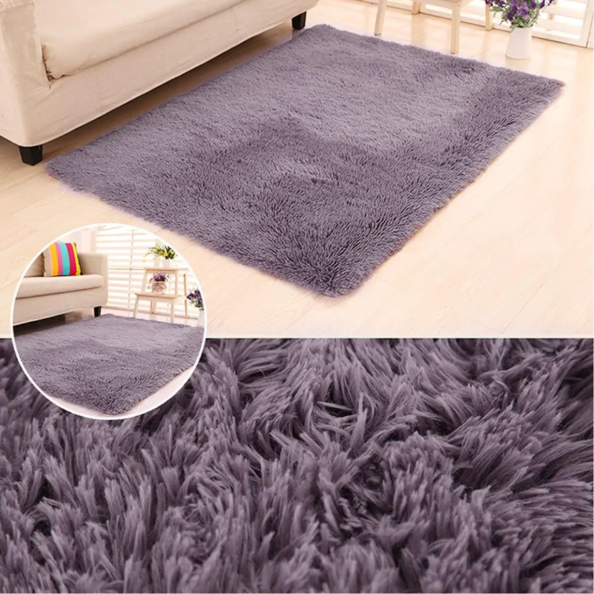 RULDGEE Shaggy Carpet for Living Room Home Plush Floor Alfombra Fluffy Mats Kids Room Faux Fur Area Rug Living Silky Rugs