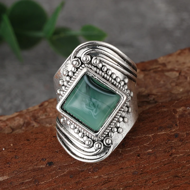 Anillo De Piedra De Jade Grande De Plata, Anillo De Piedra De Jade