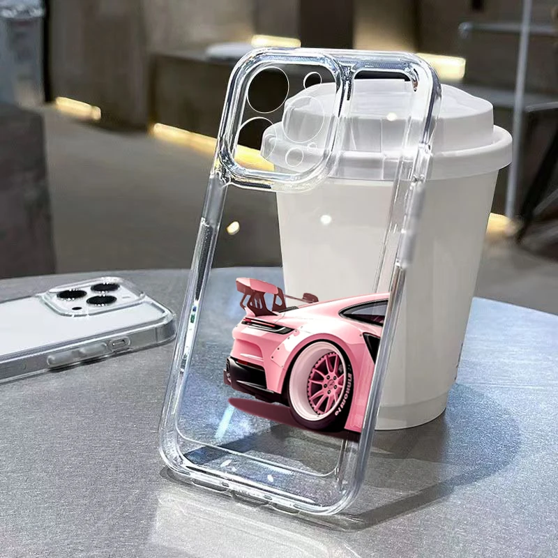 Trendy Pink Luxury Car Transparent Soft Phone Case Cover