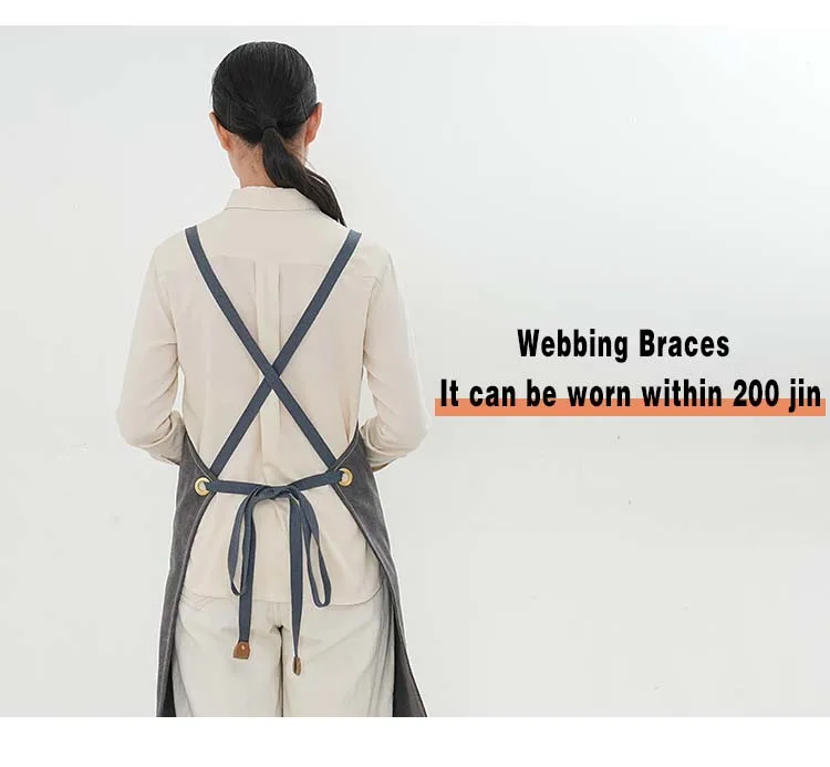 Modische Denim-Overalls, Schürzen für Damen und Herren, verschleißfest, wasserdicht, dickes Segeltuch, Barista-Restaurant-Arbeitskleidung – Detail 5
