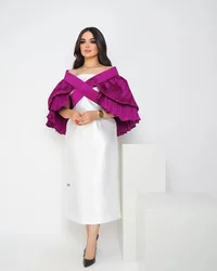 Strapless White Prom Dresses with Wraps Tea Length Special Occasion Women Wear Zipper Back Cocktail Party Bride Gowns