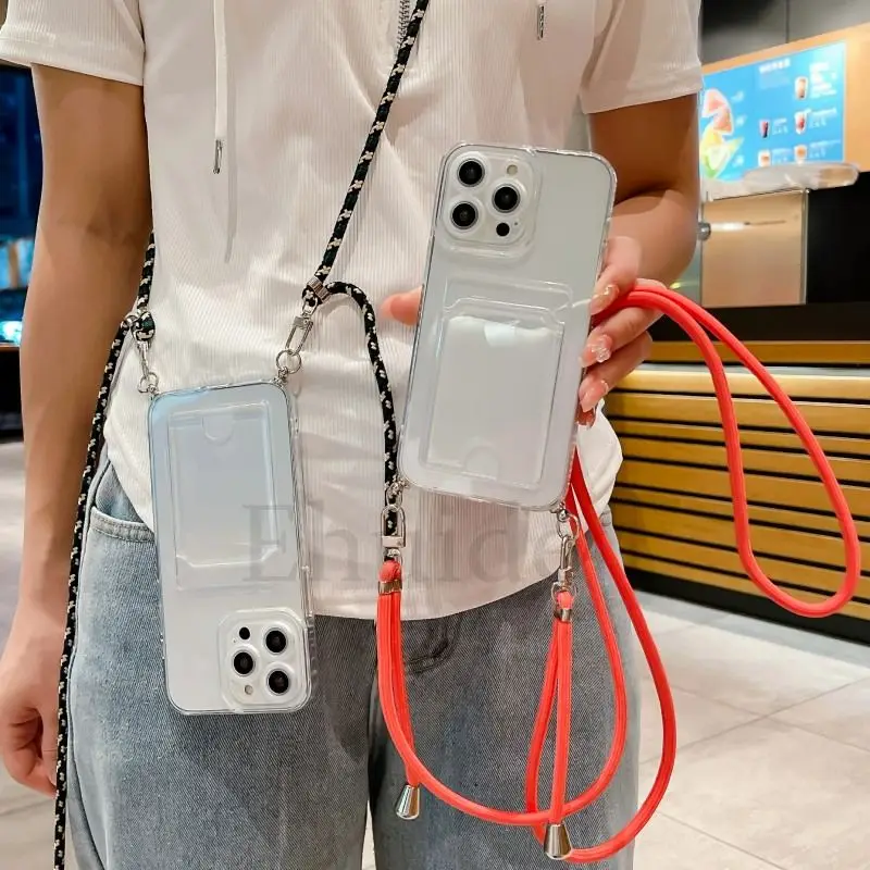Transparent Crossbody Strap Phone Case with Card Wallet Cover