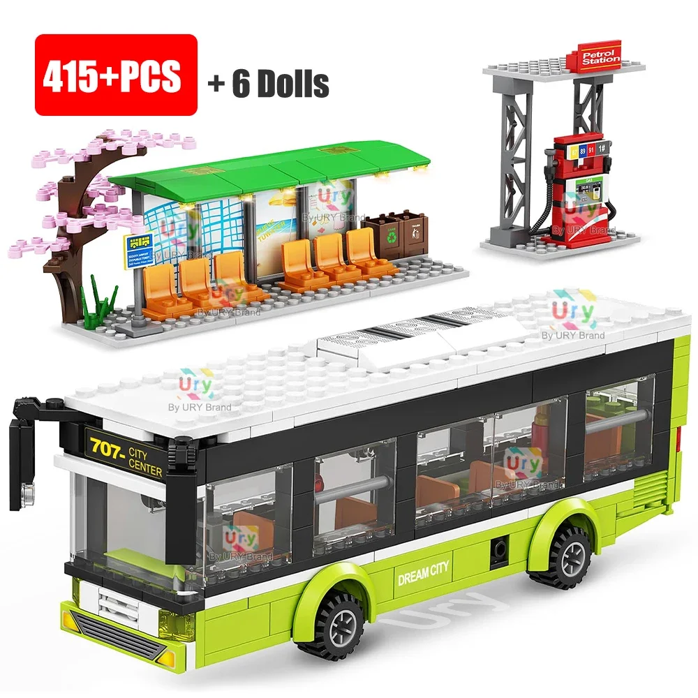 ブルートレインミニモデル 箱付き City Traffic Car Green Blue Passenger Bus Station Single