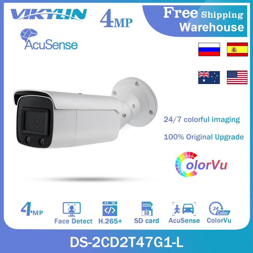 OEM Hikvision DS-2CD2T47G1-L AcuSense IP Camera ColorVu 4MP Bullet IPC Night Vision H.265+ SD Slot POE CCTV Face Detection IP67 |