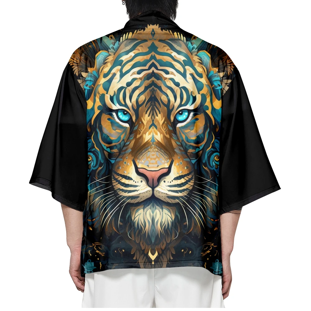 

Japanese Anime Cosplay Costume Kimono Haori Loose Woman Man Summer Coat Black Print Cardigan