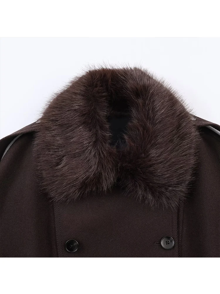 New Winter Faux Fur Collar Jacket For Women Casual Spliced Double Breasted Loose Coat 2025 Female High Street Streetwears