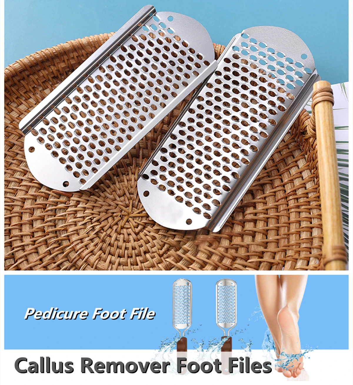 Foot File Callus Remover,Stainless Steel Large Foot Rasp Foot Scrubber &  Foot Care Pedicure Callus Shaver(50 Replacement Blades & 1 Foot File