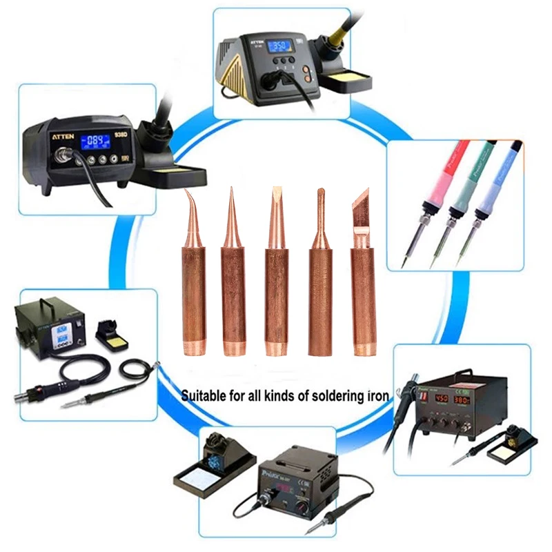 Pure Copper Soldering Iron Tip I + B + K + 2.4D + 3C Soldering Station Solder Iron Welding Tip Head Top Sting BGA Lead-free Tools 1/5pcs soldering iron kit soldering iron set electric soldering iron soldering iron