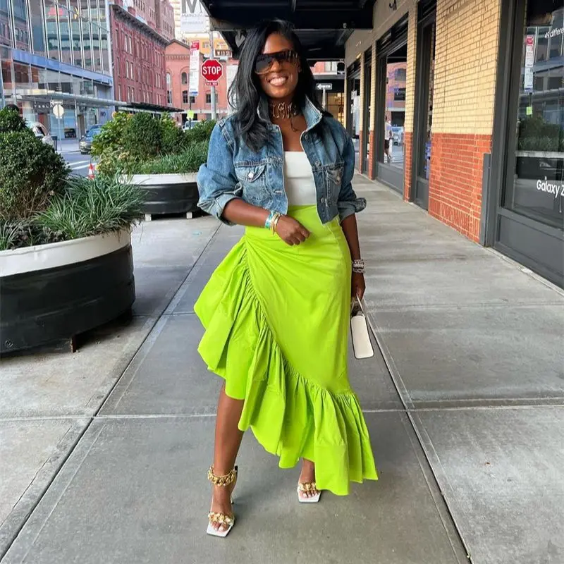 

Новая стильная длинная юбка с оборками для женщин, элегантная повседневная юбка с высокой талией, модная уличная одежда, плиссированная юбка, женская одежда