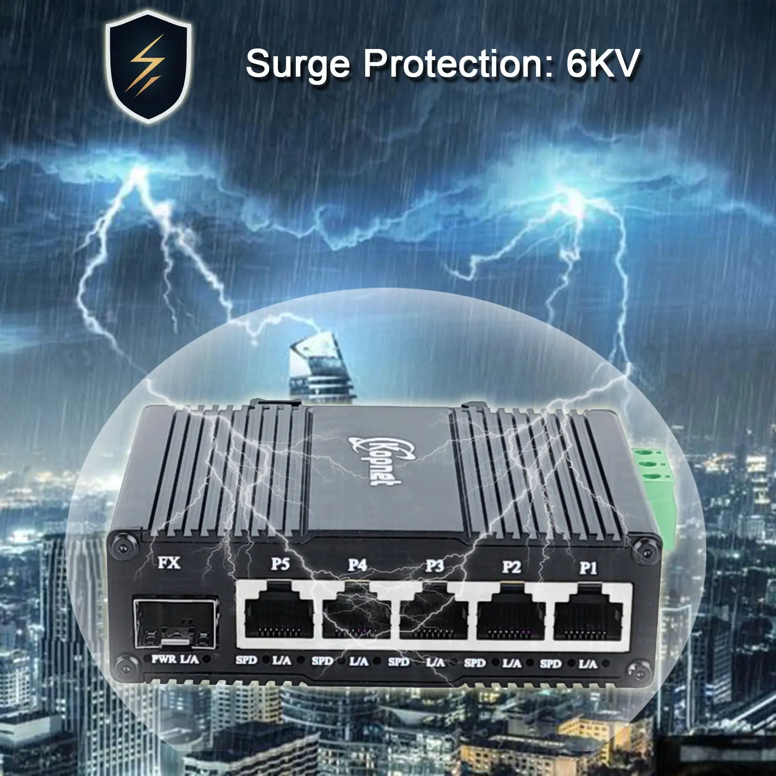 Industrial 6 Ports Gigabit Ethernet Switch 90~250V AC Input 5 Port RJ45 + 1 SFP Network Switch Din Rail Mount Ethernet
