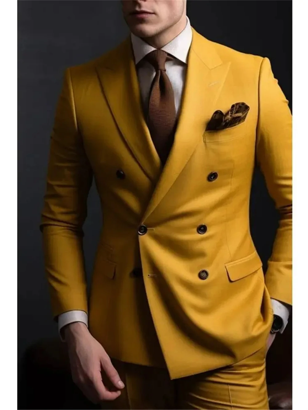 Custom Wedding Double Breasted Suits For Men High Quality 2 Piece Slim Fit Blazer Masculinos Groom Prom Party Jacket Pants Set