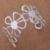 Silver Color Open Bangles Composed Of Four Flowers 5 Petals Adjustable Size Artistic Design Cuff Bracelet Silver Plated Jewelry 6