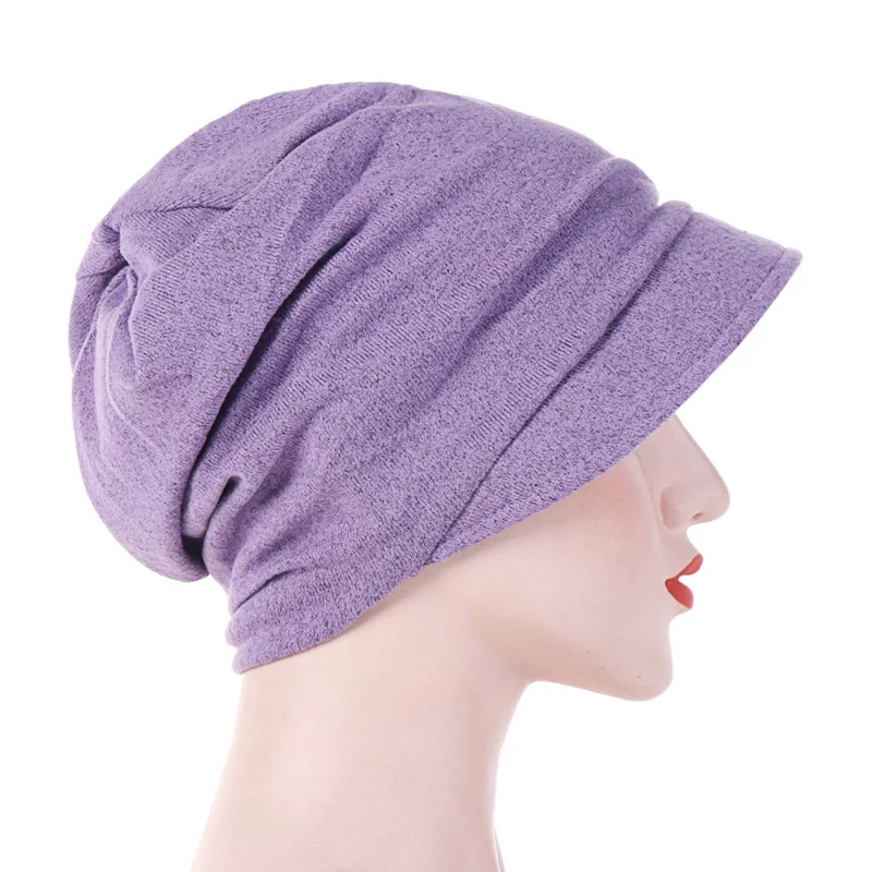 Fashion Hat Women Solid Casual Plait India Hat Muslim Ruffle Cancer Chemo Hat Short Brim Scarf Turban Head Wrap Cap 5