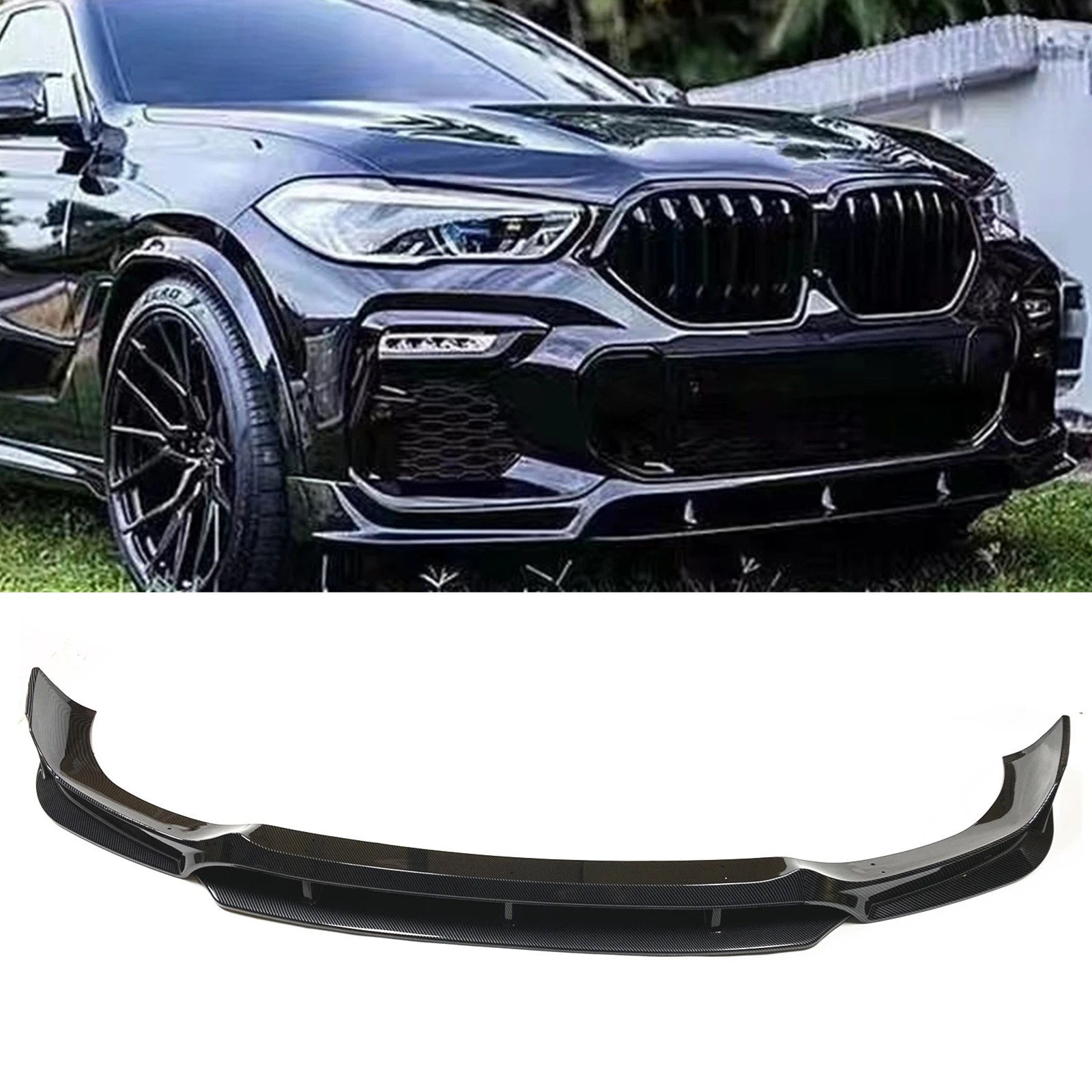 

Front Bumper Spoiler Splitter Lip For BMW X6 G06 M Sport 2020-2023 Carbon Fiber Look/Gloss Black Car Lower Splitter Blade Kit