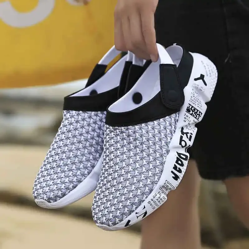 Absorption Men's Casual Shoes White Lace Man Sneaker Mesh Summer Man Sandals Not Casual Leather Summer Slippers Suits Tennis