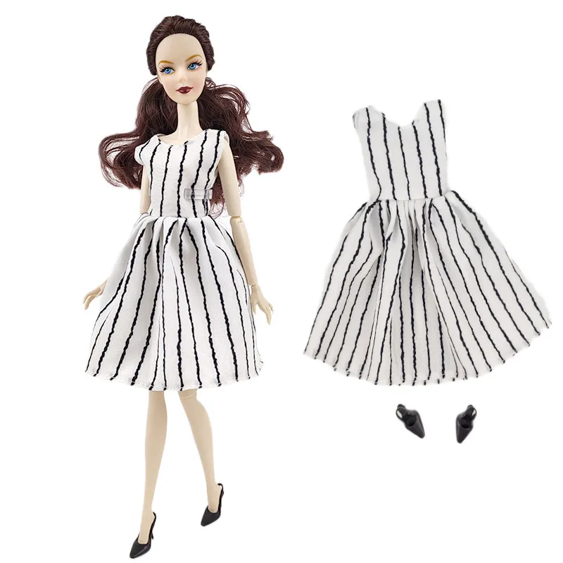 Fashion Vertical Striped Dress for Barbie Doll Outfits Clothes