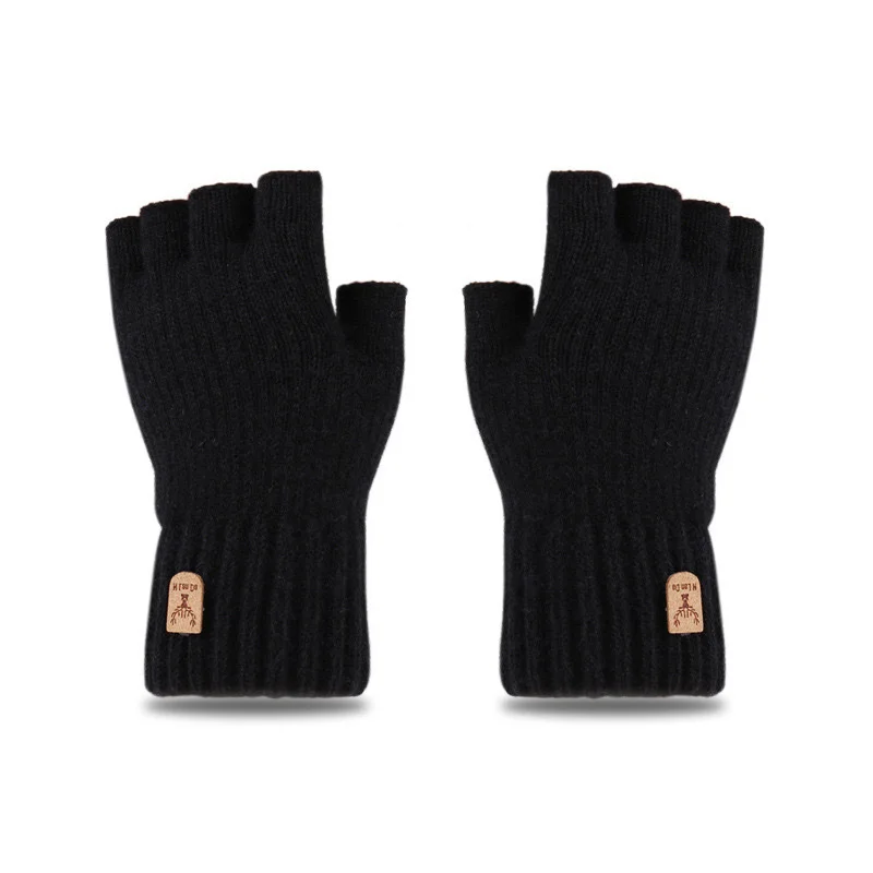 Winter Knitted Thick Thermal Half Finger Gloves Women Men Outdoor Warm Cycling Driving Fingerless Glove Touchscreen Mittens