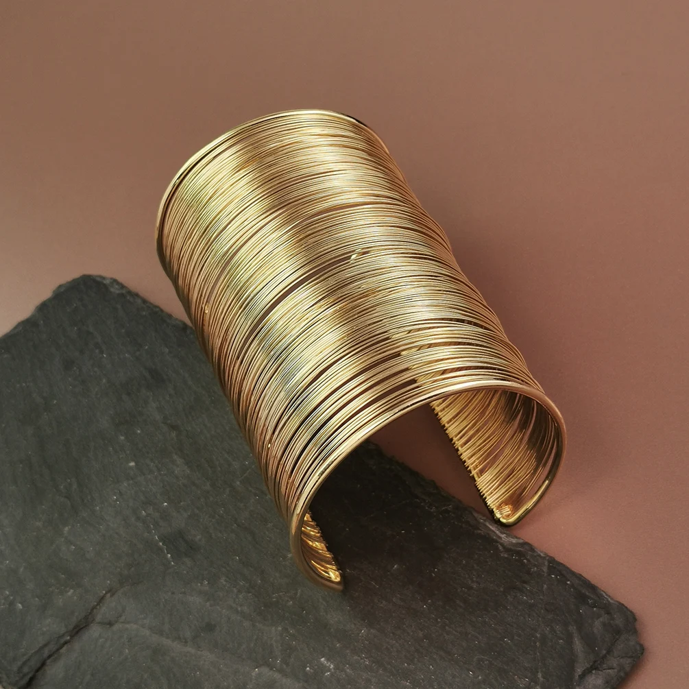 KDLUN 10cm Long Metal Wire Cuff Bracelet & Bangle For Womon Statement African Bangles Fashion Jewelry Wide Alloy Accessories 4
