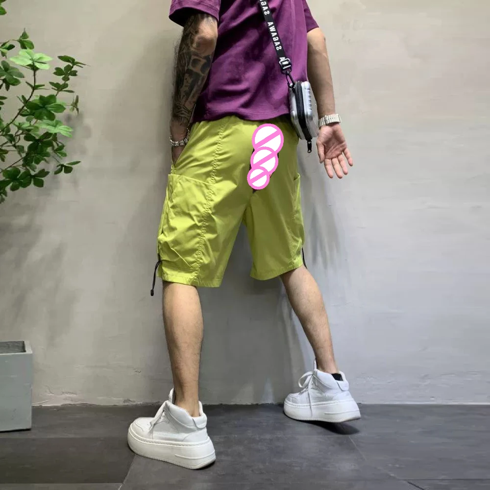 Invisible Open Crotch Outdoor Sex Summer Overalls Pants Men's Fashion Drawstring Loose Large Pockets Casual Shorts Erotic Pants