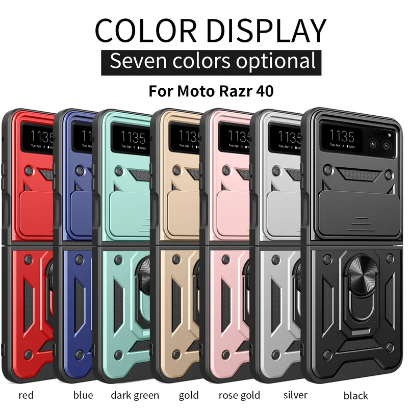 Per Motorola Razr 40 5G Custodia Push Window Lens Protect Case On Moto Rola Razr 2023 5G 6.9 "Car Magnetic Holder Ring Armor Cover