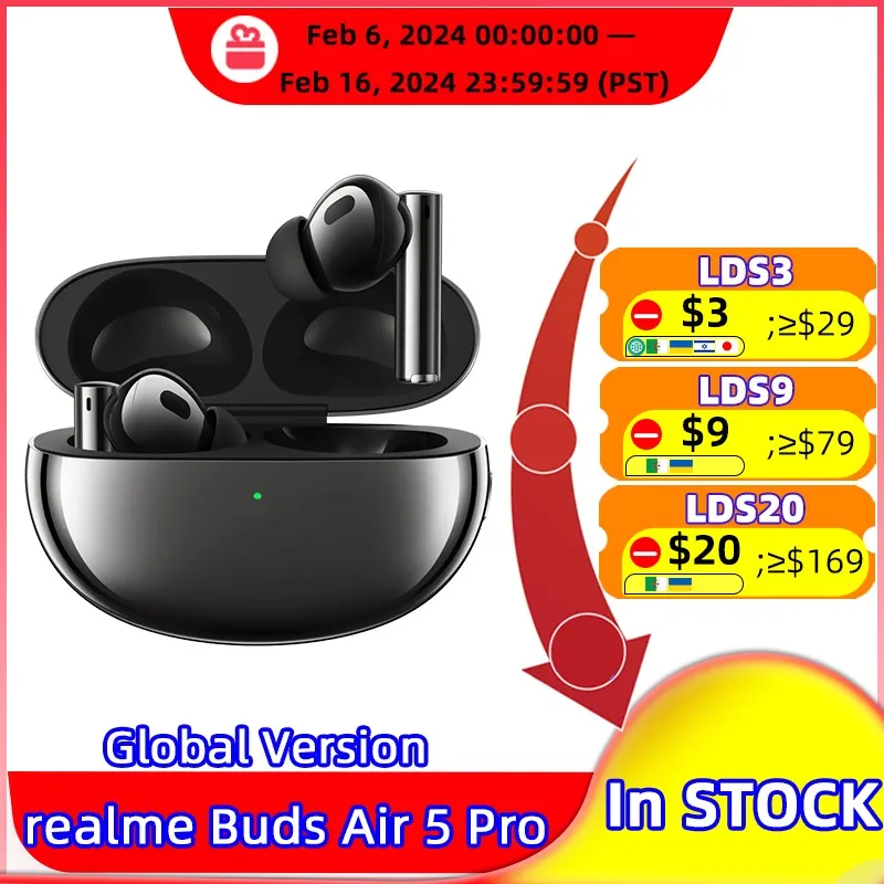 Versione Globale Realme Buds Air 5 Pro Tws Auricolare 50Db Active Noise Cancelling Cuffie True Wireless Bluetooth 5.3 Ldac