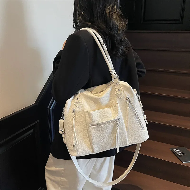 Large Capaci American Retro Leather Tote Bag 2026 New Sle Commuter Crossbody Bag Handheld Armpit Bag Soft Leather Purse Handbags