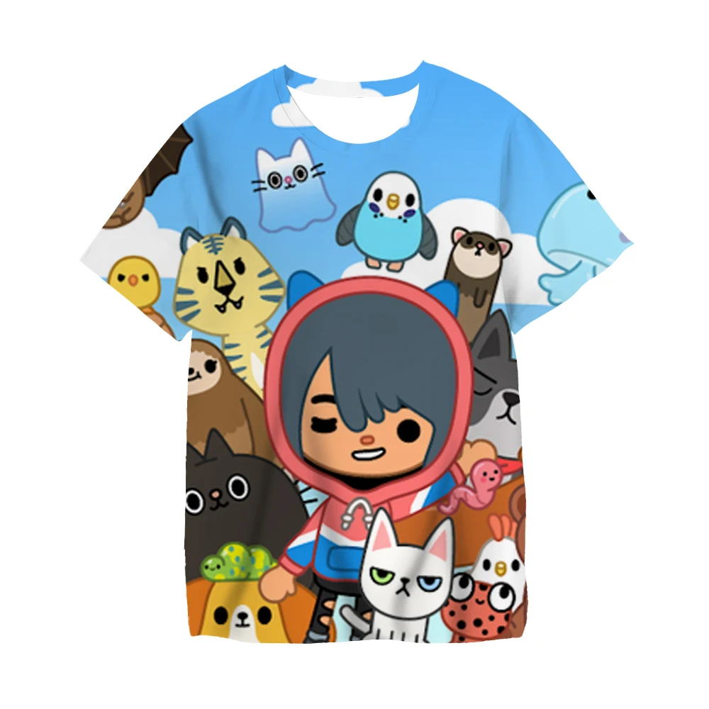 인기 어린이 게임 Toca Life World Tshirt 3D Anime Toca Boca Life 월드 게임 T 셔츠 키즈 탑스, 십대 대형 스트리트웨어